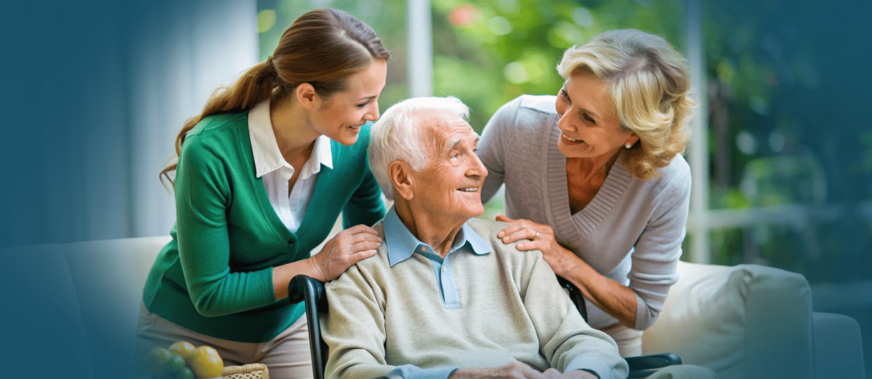 Nurse caring for a senior with family member